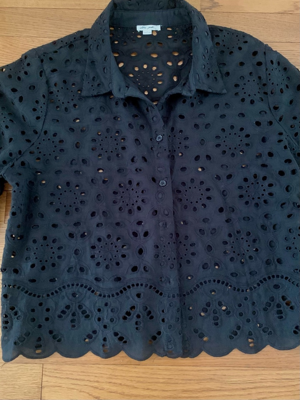 ULTRA PINK COTTON EYELET TOP BLACK LARGE NEW